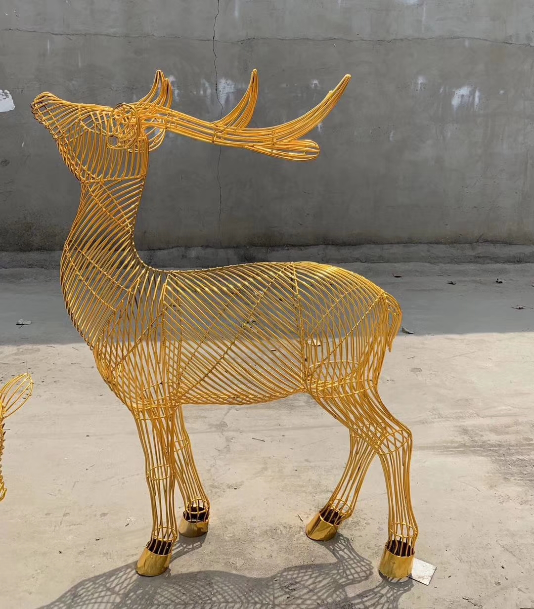 不锈钢丝鹿雕塑 不锈钢鹿雕塑 钢丝编织镂空鹿雕塑定制 永景园林雕塑