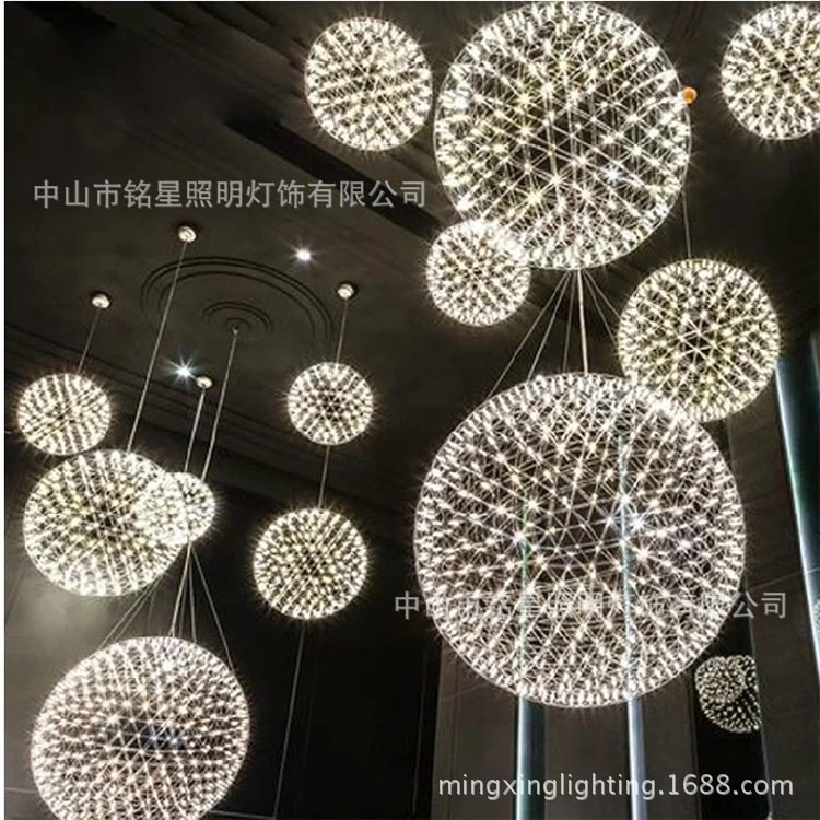 商场大堂吊饰设计 中庭优质装饰圆球灯 中空LED火花球星星球吊灯示例图2
