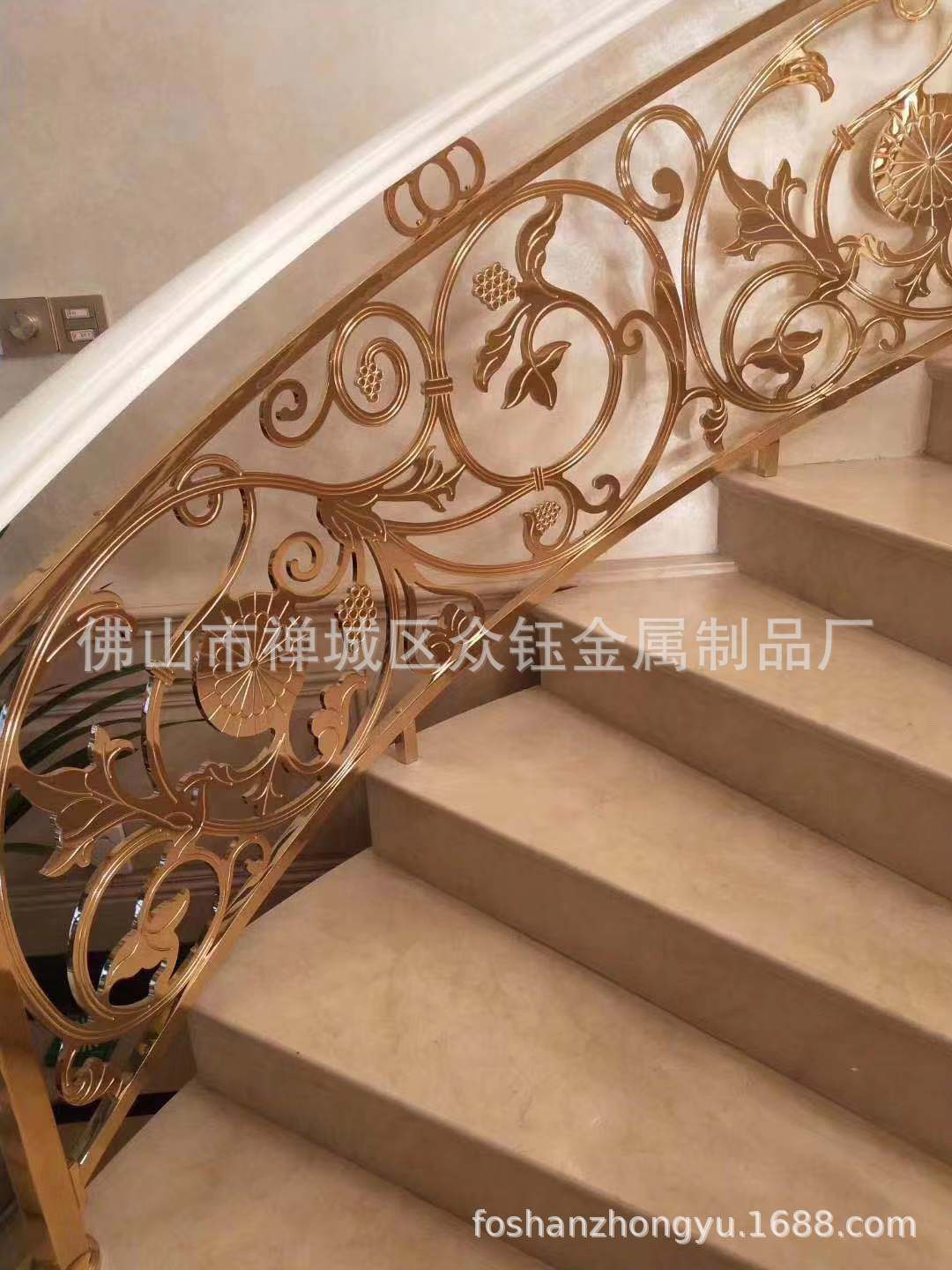 厂家直销 K金铝板雕花楼梯护栏 铝艺精雕整体楼梯护栏示例图4