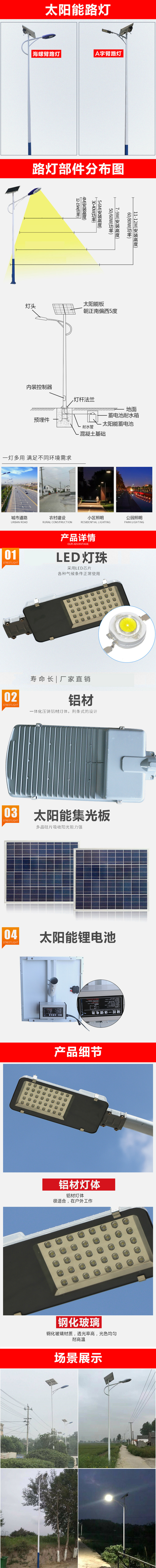厂家供应 6米太阳能路灯 新农村建设太阳能路灯 led路灯 免维护锂电池路灯示例图14
