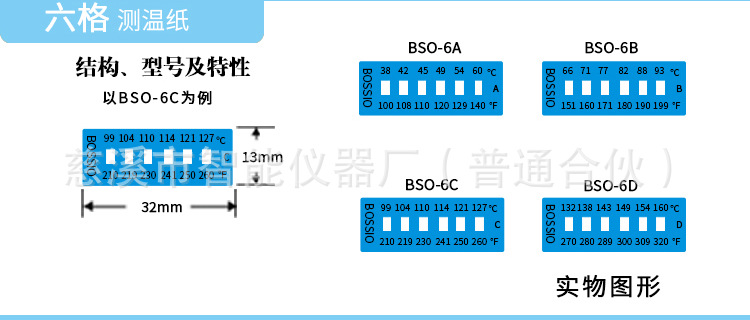 波仕欧BSO-8B八格测温纸 感温贴片 温度贴纸 热敏试纸71-110度示例图5