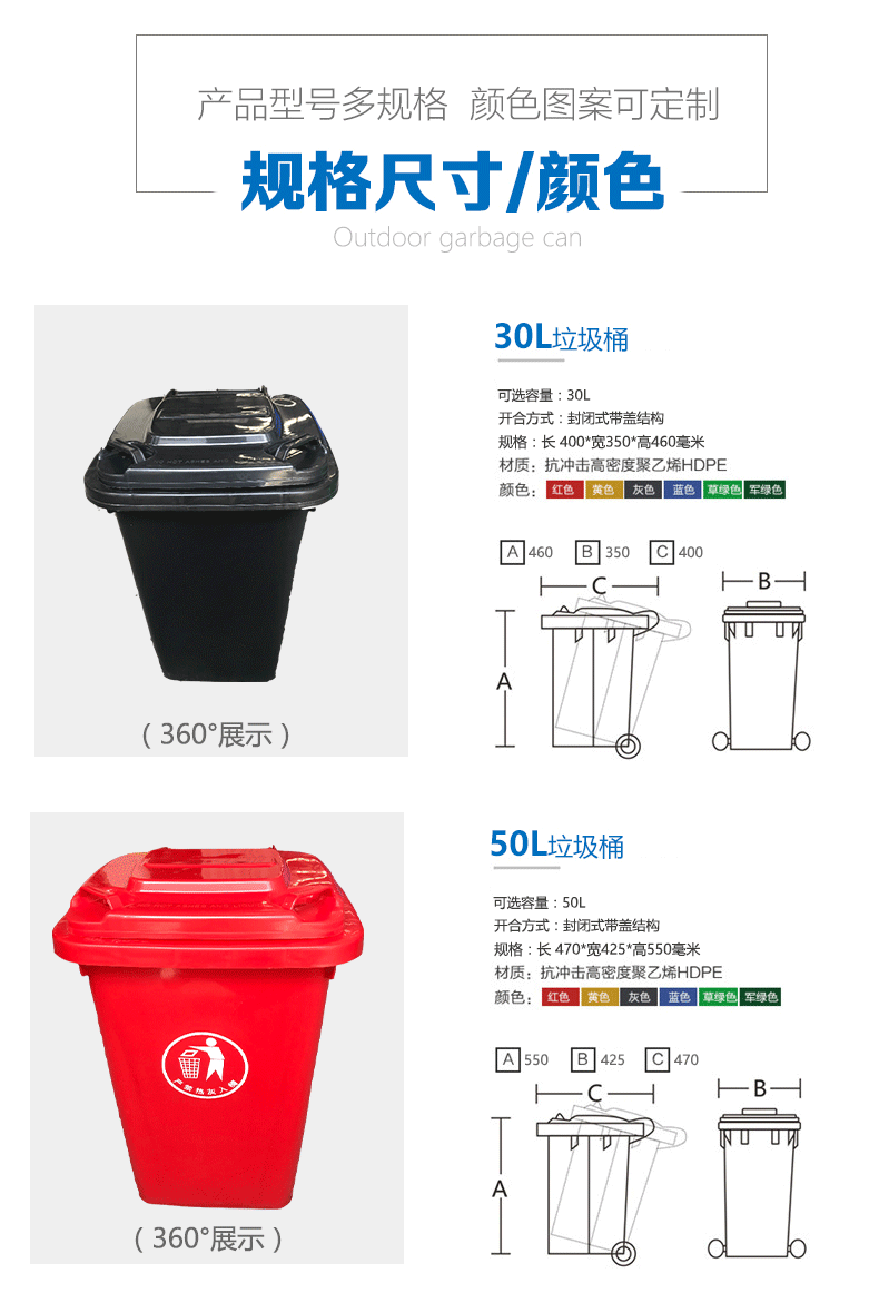 武汉厂家批发120L升环卫垃圾桶户外中号小区塑料垃圾桶可印字示例图3