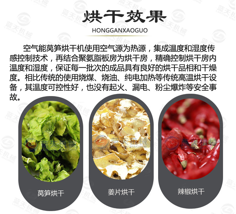 蓝天空气能莴笋烘干机 热泵箱式莴笋片烘干房 莴苣干脱水干燥设备示例图13