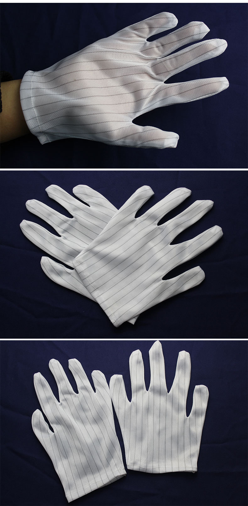 白色防静电手套双面条纹手套防护防尘电子厂工作手套无尘无硫手套示例图9