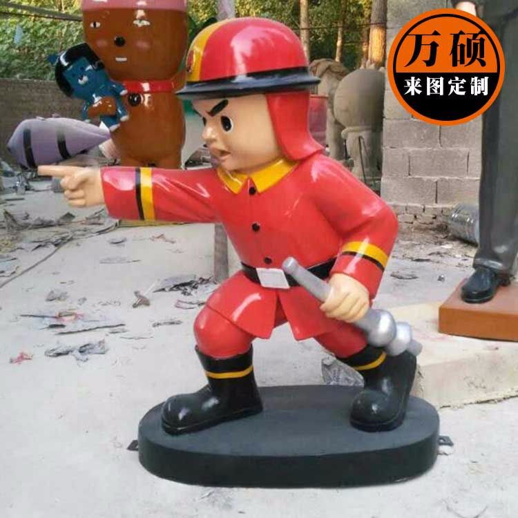 消防题材人物雕塑 卡通消防员小人雕塑 救火救援文化教育主题雕塑示例图1