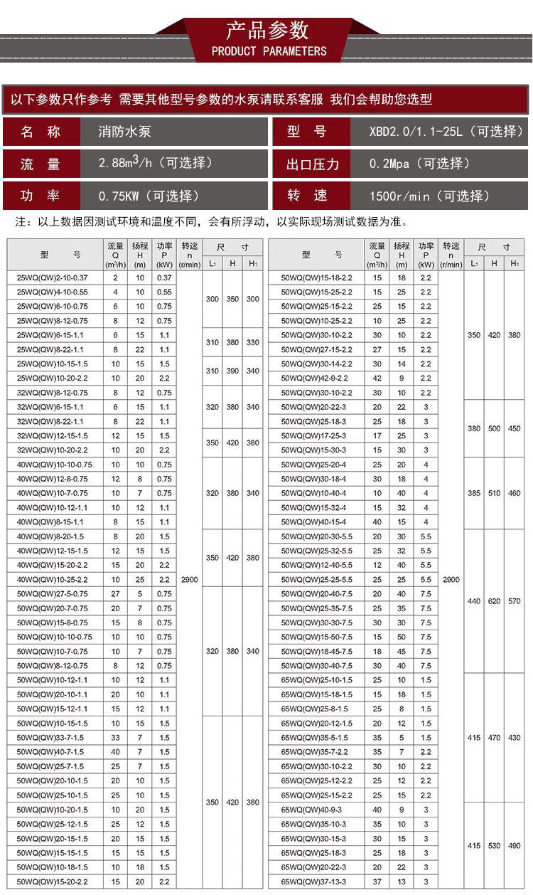 上海厂家直销XBD-WQ立式潜水消防泵大流量潜水喷淋泵消防栓泵批发示例图13