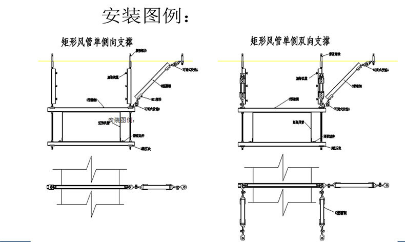 水管单管双向抗震支架（T+L）DN65 抗震管道支架 管道吊架示例图5