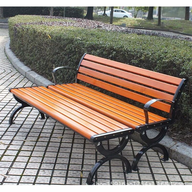 定做户外休闲椅铸铁铸铝塑木公园椅防腐木广场长椅扶手靠背休息椅示例图9