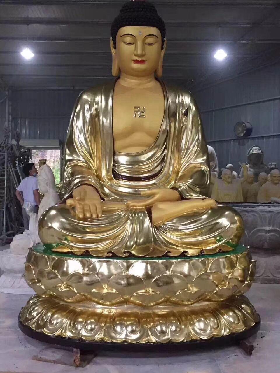 【厂家定制三世佛佛像坐像带背光如来佛祖佛像铜像】价格