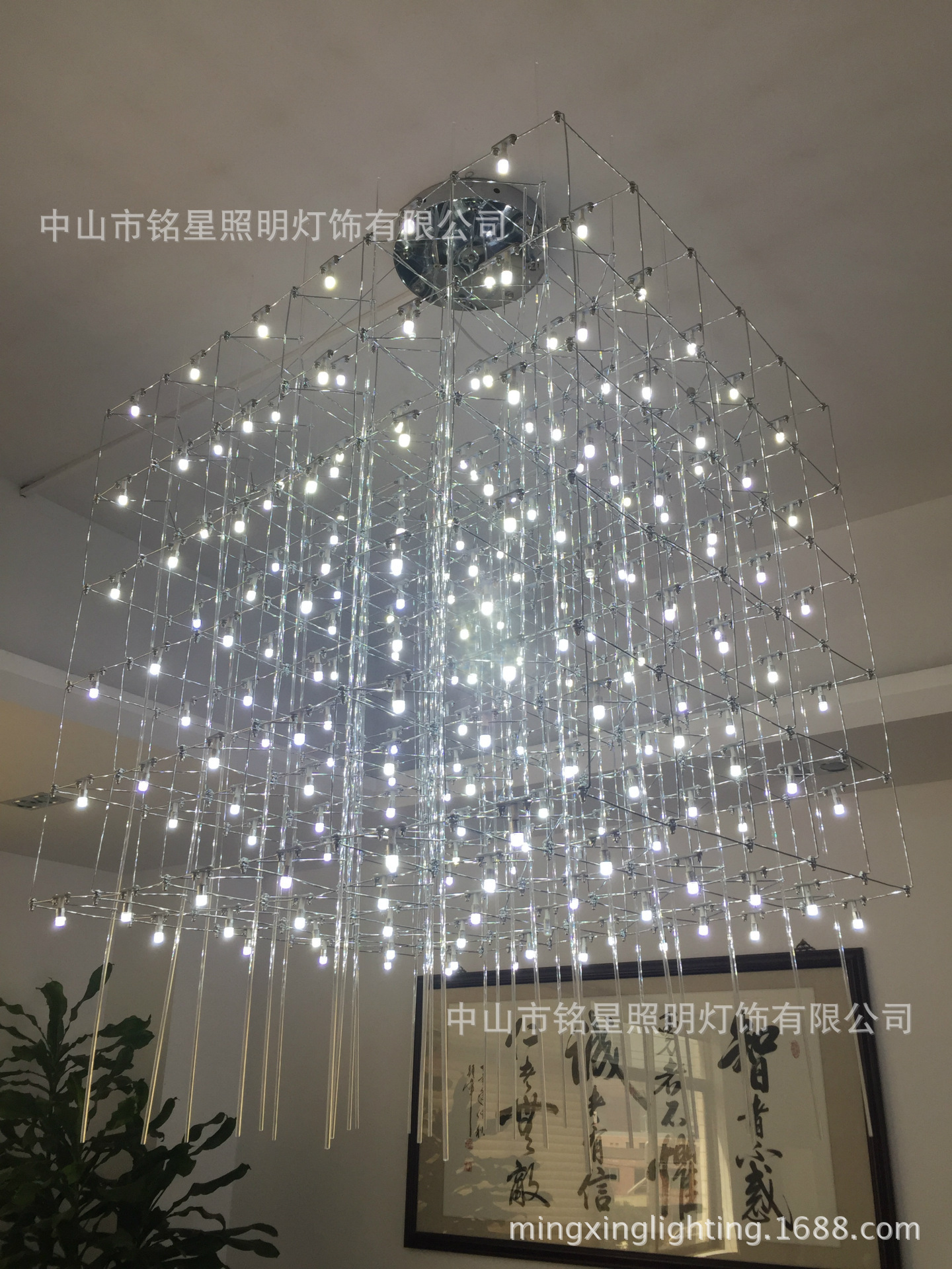 专业酒店大堂大型光立方吊灯厂家定制售楼部展厅LED光立方体灯具示例图30