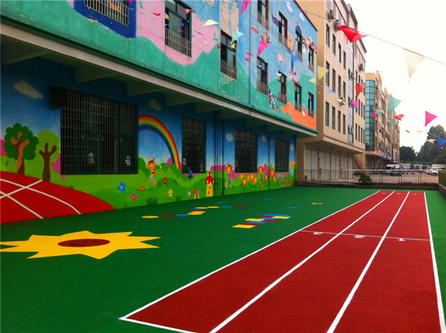 塑胶跑道,幼儿园塑胶跑道,epdm幼儿园塑胶跑道,幼儿园彩色现浇塑胶跑道,Sinwe/鑫威体育示例图9