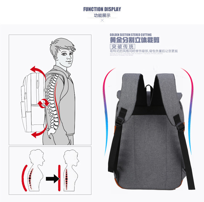 易贝韩版男士时尚商务背包 男款纯色双肩包电脑包休闲旅行包示例图15