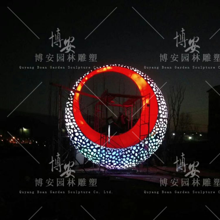 不锈钢灯光圆圈圆环景观雕塑定做公园广场金属装饰摆件地标性雕塑示例图4