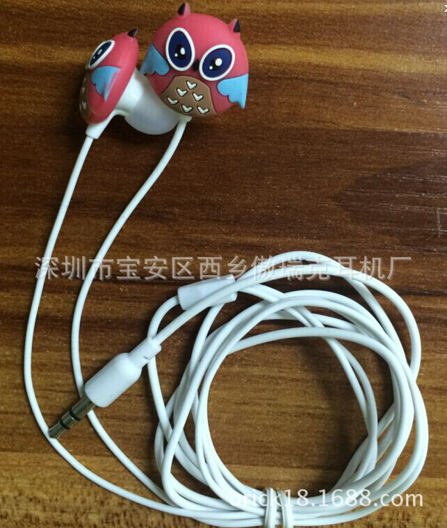 深圳耳机工厂批发供应卡通pvc硅胶低铅低镍猫头鹰卡通件卡通耳机