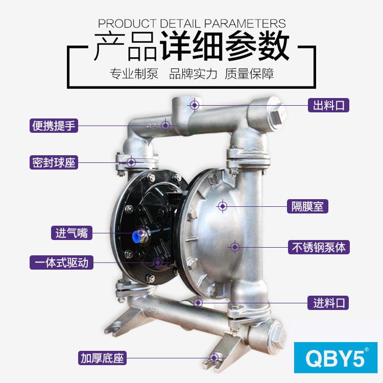 正奥QBY5-40P型不锈钢气动隔膜泵铸铁铝合金工程塑料化工耐腐蚀气动隔膜泵