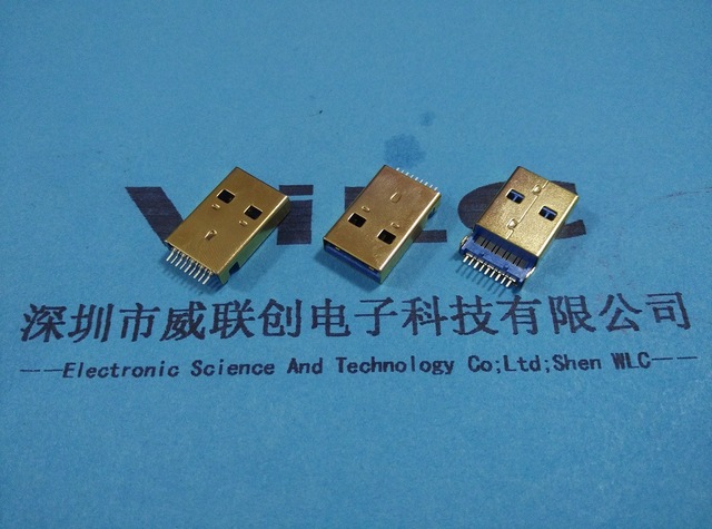 3.0A公沉板USB SMT 3.0USB AM外壳镀金 短直脚沉板1.9/2.2