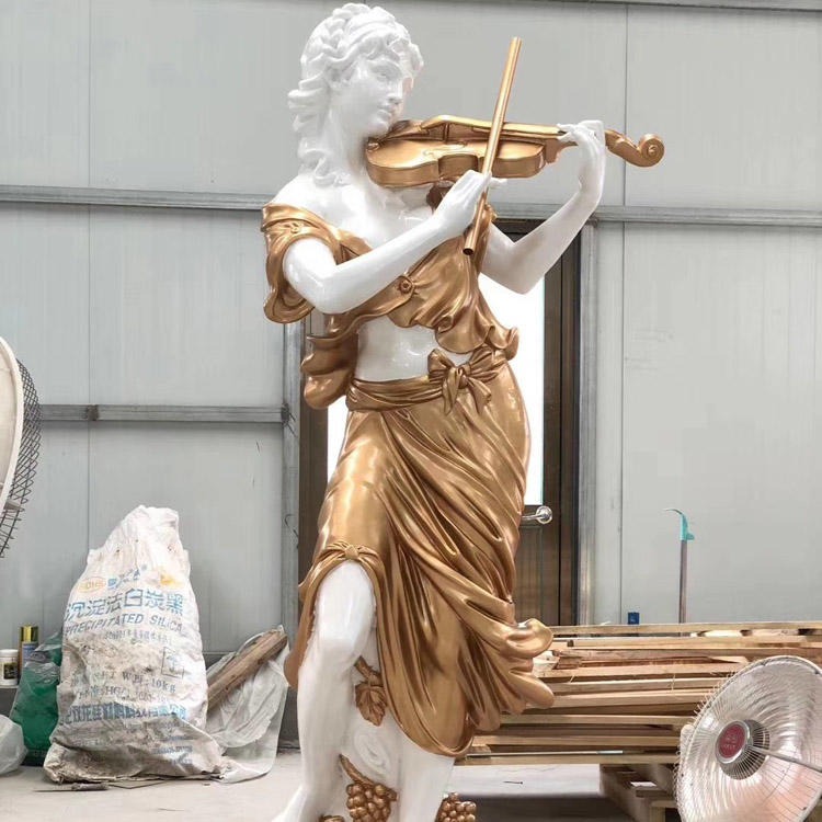 佰盛厂家 定做现代欧式人物雕塑 步行街音乐人雕像 白色女孩拉小提琴人物雕塑模型