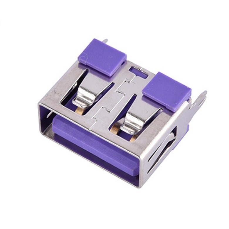 紫色胶芯A母USB4.0连接器 180度直立式5安大电流 短体母座USB4.0插座
