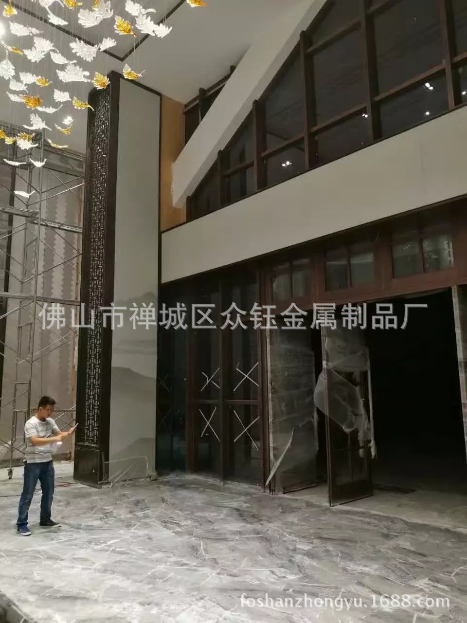 厂家直销 酒店大厅装饰复古10米超高拼装不锈钢焊接镀古铜屏风示例图5