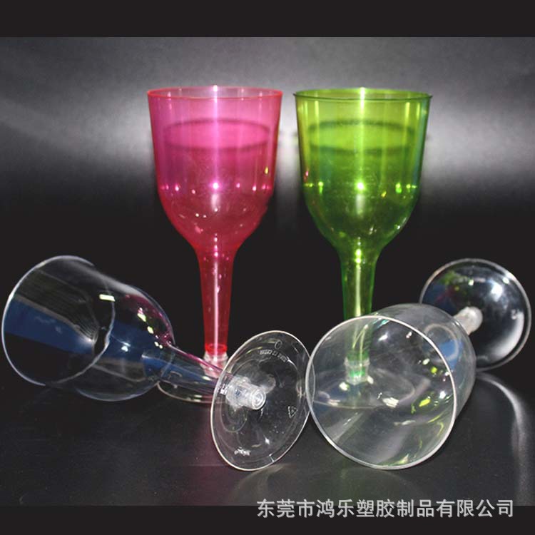 厂家直销300ml一次性红酒杯10oz塑料高脚杯PS红酒杯杯身杯底可拆示例图6