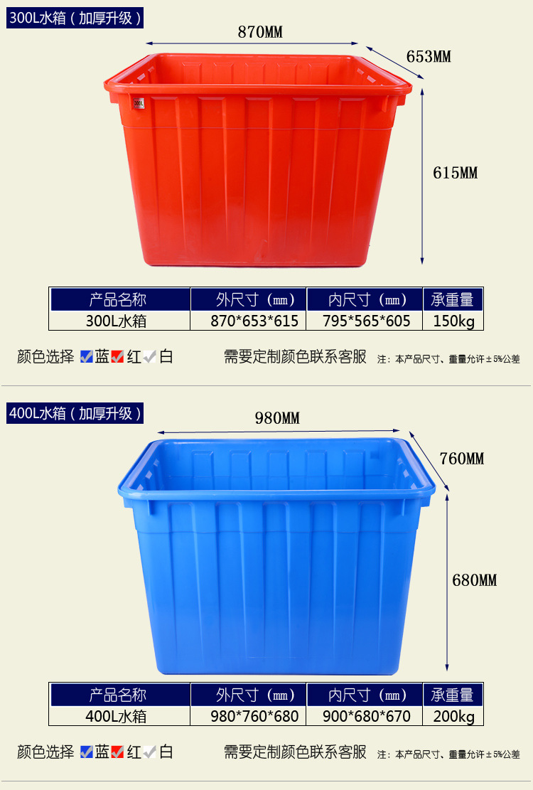 厂家供应水产养殖箱 140L方形养鱼腌制箱 武汉红白蓝PE料塑料水箱示例图8
