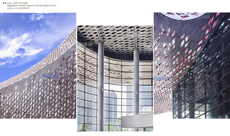 高层建筑改造文化中心学校中央广场办公楼银色雕花铝单板幕墙防碱示例图13