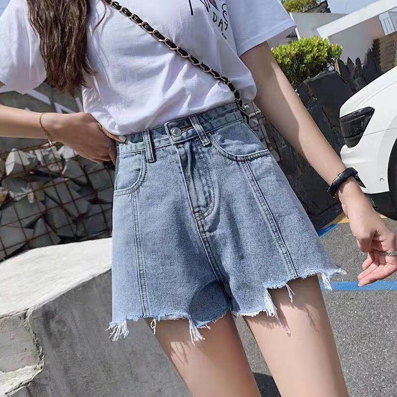 夏季新款韩版破洞牛仔短裤女式高腰短裙女士包裙弹力外贸批发