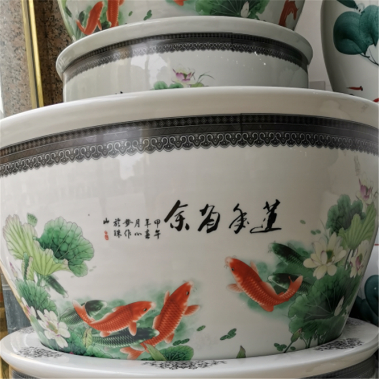 景德镇陶瓷鱼缸价格 学校摆件陶瓷风水缸厂家供应 亮丽陶瓷