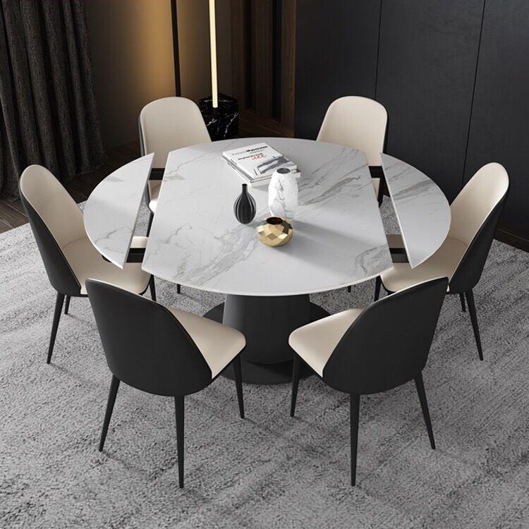 广州北欧大理石圆形餐桌 可折叠伸缩餐桌 意式简约高端圆桌 西餐厅桌椅 酒店别墅餐桌椅