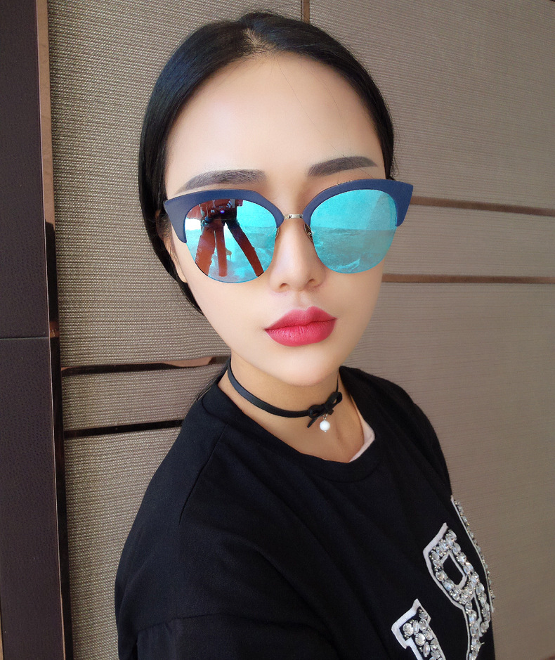 2016新品韩版糖果色半框太阳镜 潮人墨镜 彩膜墨镜大圆形太阳眼镜示例图1