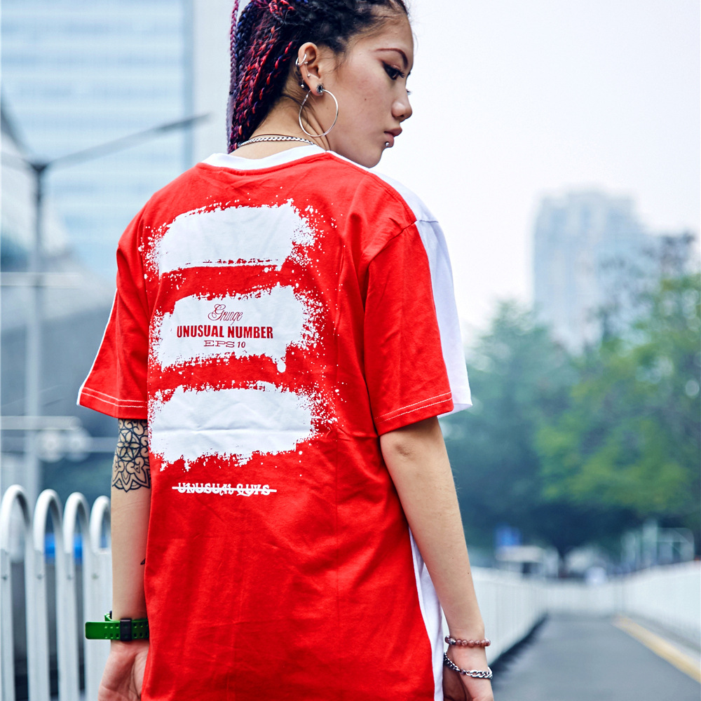 欧美美式创意设计宽松街舞嘻哈学生班服爆款运动纯棉短袖男女款t图片