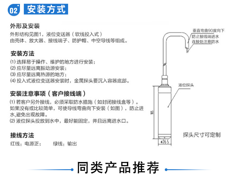 高精度芯体投入式液位变送器传感器4-20mA水位变送器水油箱液位计示例图46