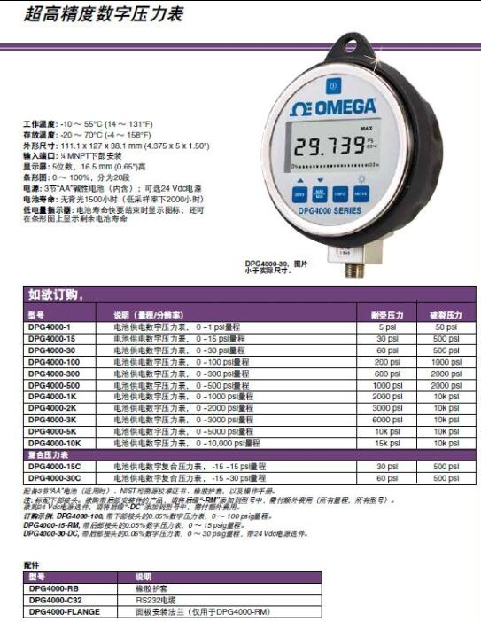 DPG4000-30C DPG4000-100 DPG4000-500 数字压力表 Omega欧米茄示例图3