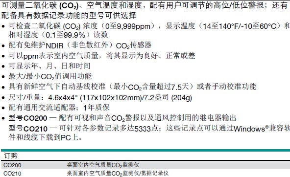 Extech艾示科原装 CO200 二氧化碳监控仪示例图2