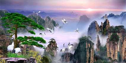 动态山水花鸟瀑布图片图片