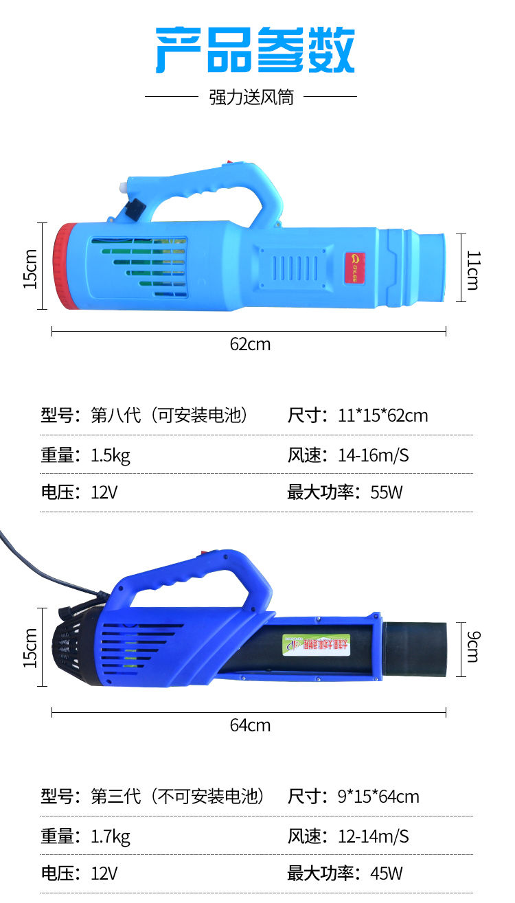 田园电动喷雾器 喷雾器风筒套装 锂电喷雾器打药机示例图5
