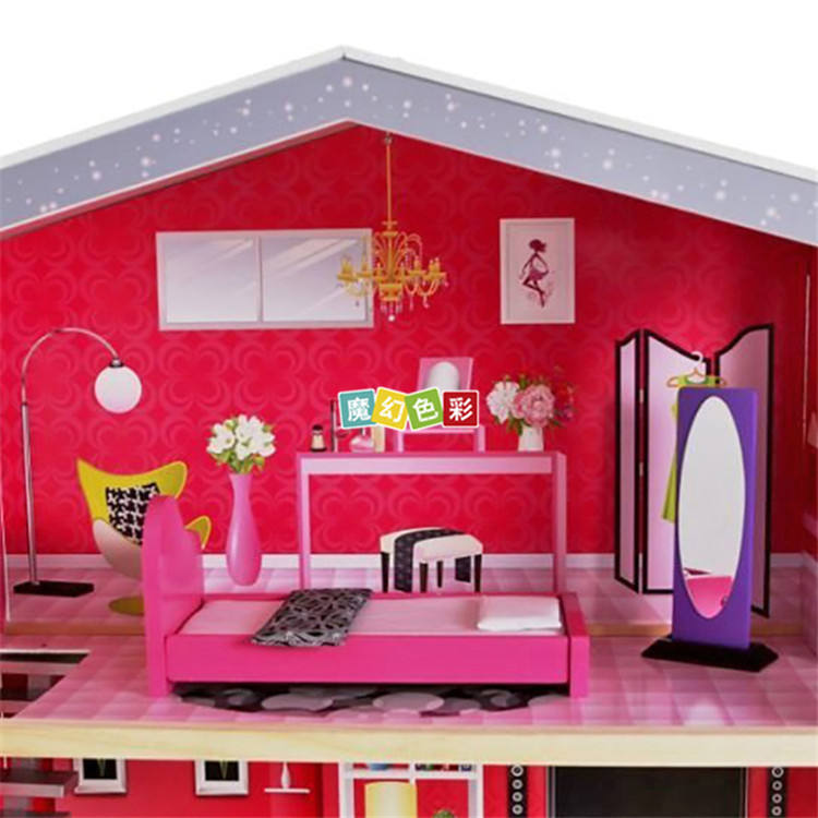 新款上市女孩红色尖头过家家娃娃屋仿真颜色丰富娃娃屋木制玩具示例图3