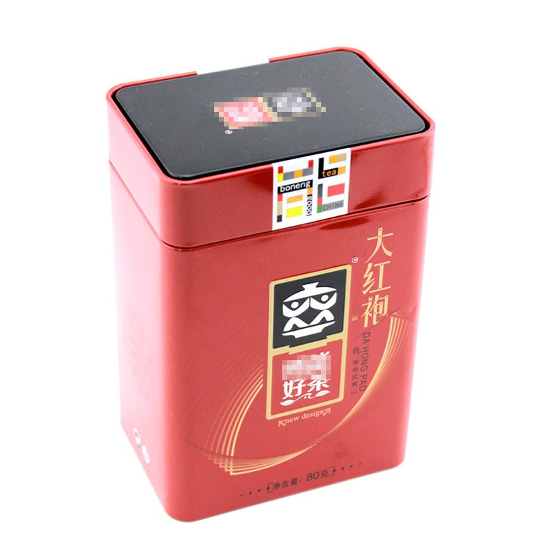 马口铁罐生产厂家 大红袍茶叶罐铁罐定制 麦氏罐业 大红袍茶叶铁盒 红色铁盒子图片