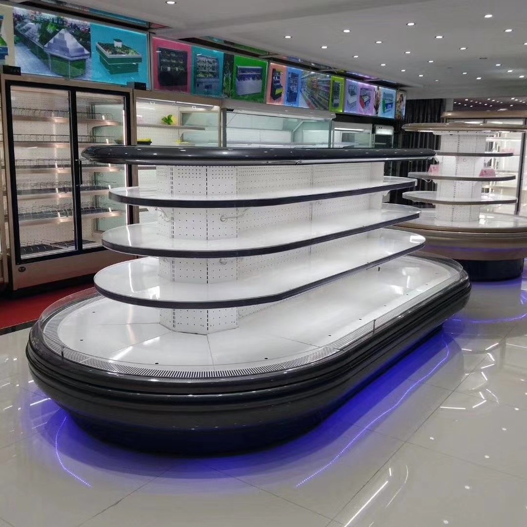 冰科斯-WLX-HD-08济南水果保鲜柜生产厂家，风幕柜款式环形风幕柜  酸奶冷藏柜  四面开放展示柜