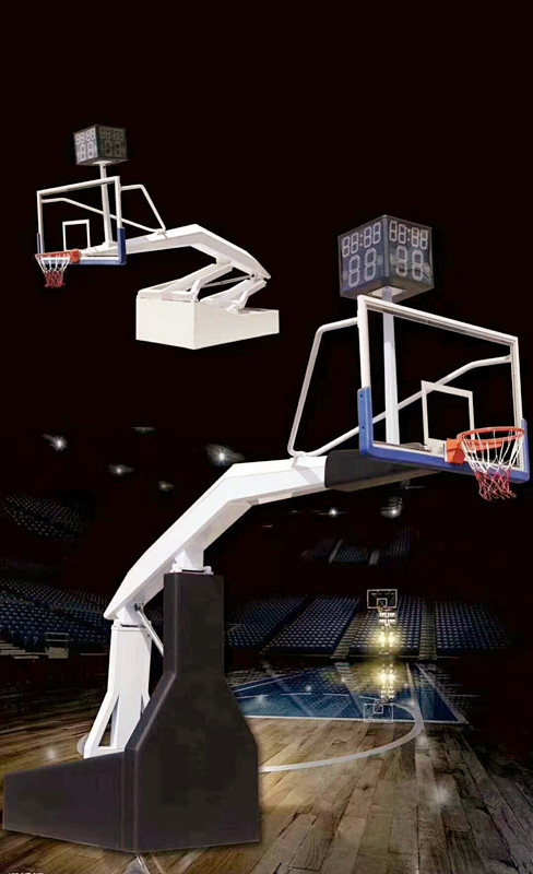 泉州晶康牌配透明钢化玻璃篮板电动液压篮球架功能齐全图片