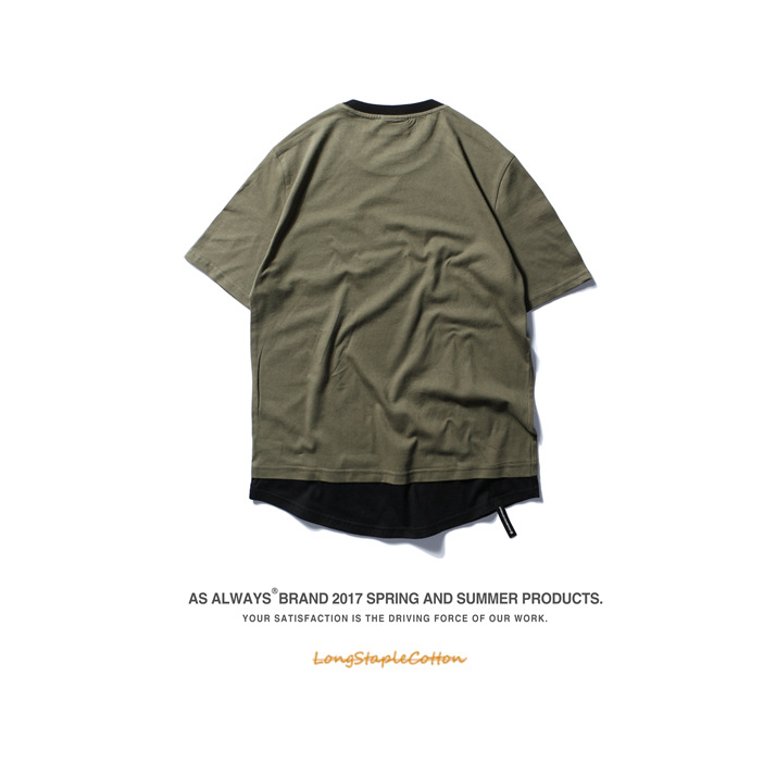 夏季新款男装欧美高街嘻哈原宿纯色拼接拼色潮牌男短袖T恤西海岸示例图29