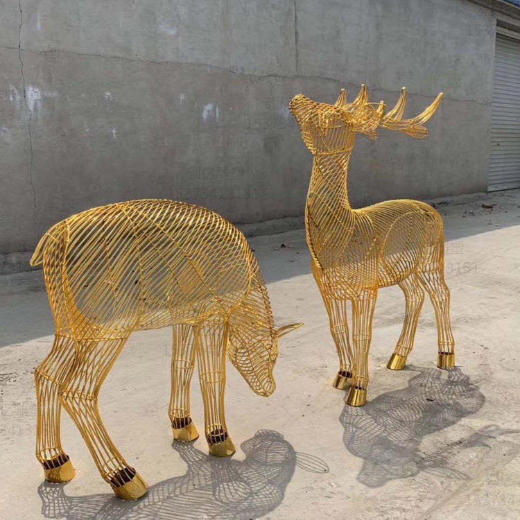 万硕 不锈钢鹿雕塑  金属动物雕塑  大型房地产售楼部雕塑摆件