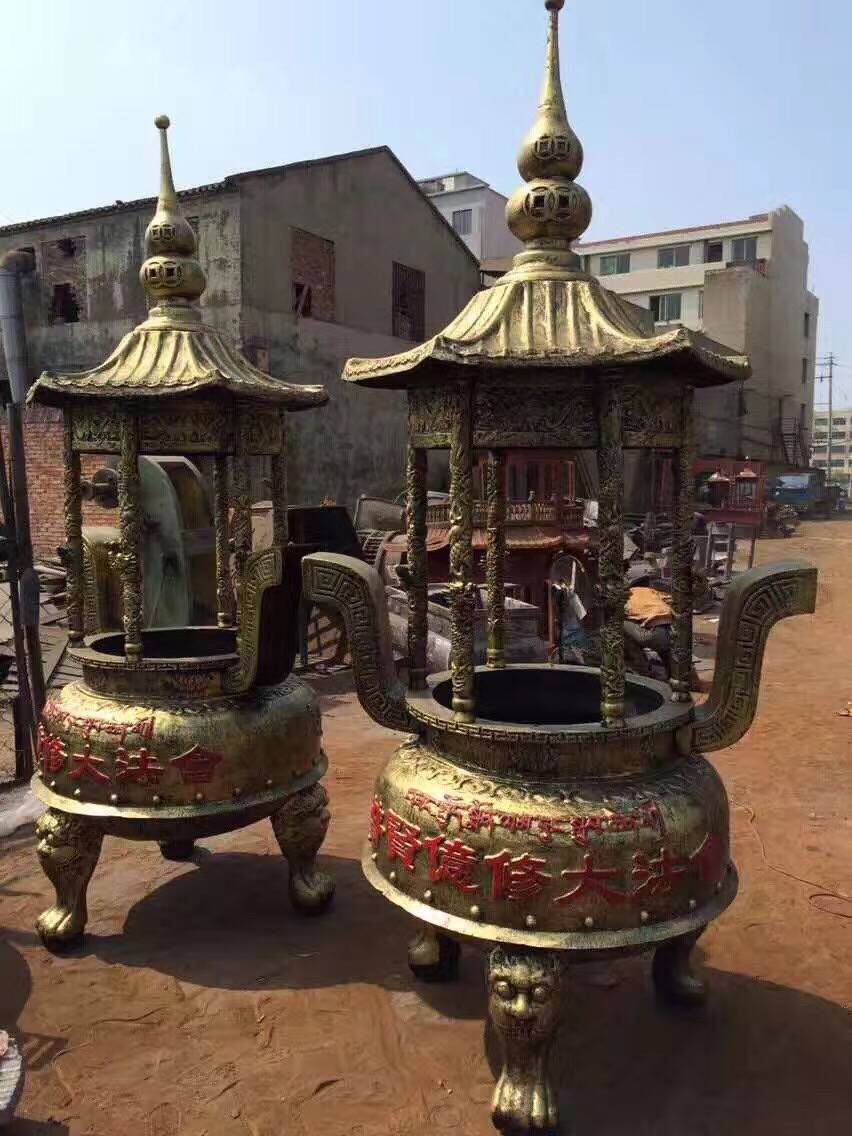 香炉 厂家加工订做精品带盖香炉 寺庙圆形香炉 露天大型铸铜二层圆形香炉