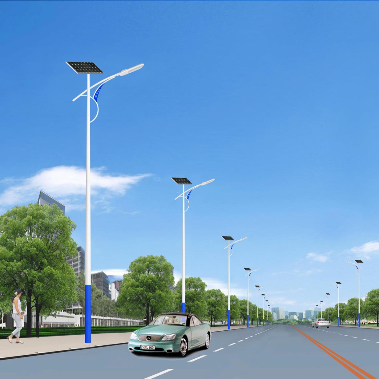 led太阳能路灯 6米超大功率太阳能路灯霁月品牌 热镀锌灯杆