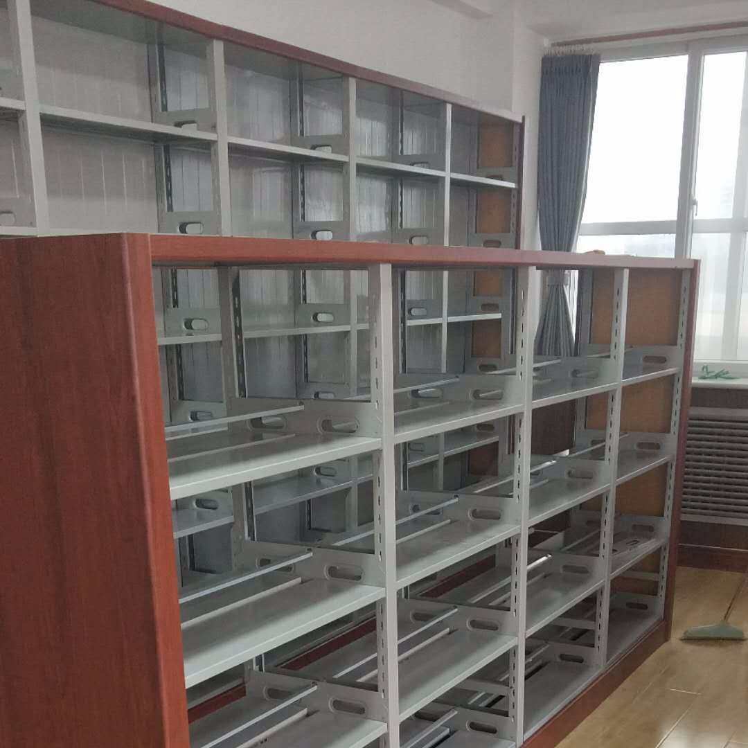 河北学校图书馆单双面书架定做 阅览室木护板图书架生产厂家