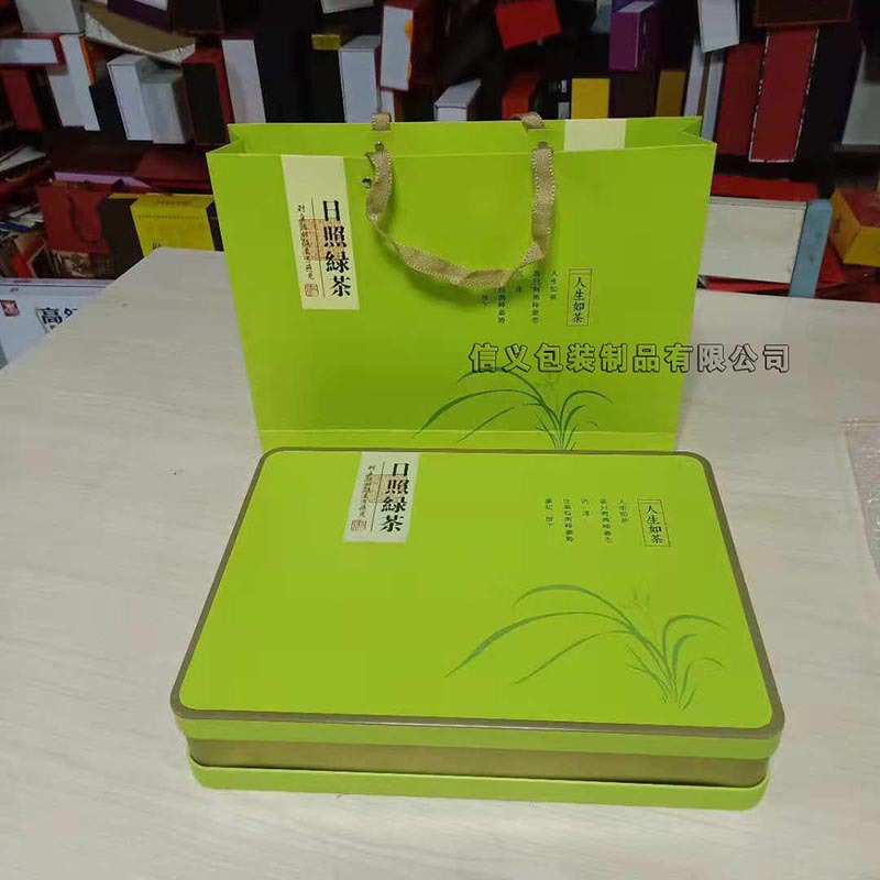 高档绿色茶叶铁盒包装含手提袋礼品盒厂家供应订做示例图4