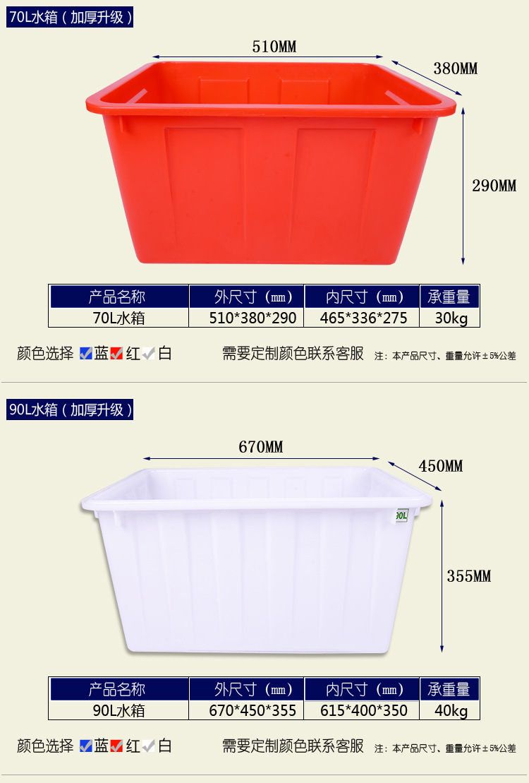 江苏厂家蓝色塑料200L水箱 大方形塑料水箱 水产养殖海鲜运输水箱示例图5