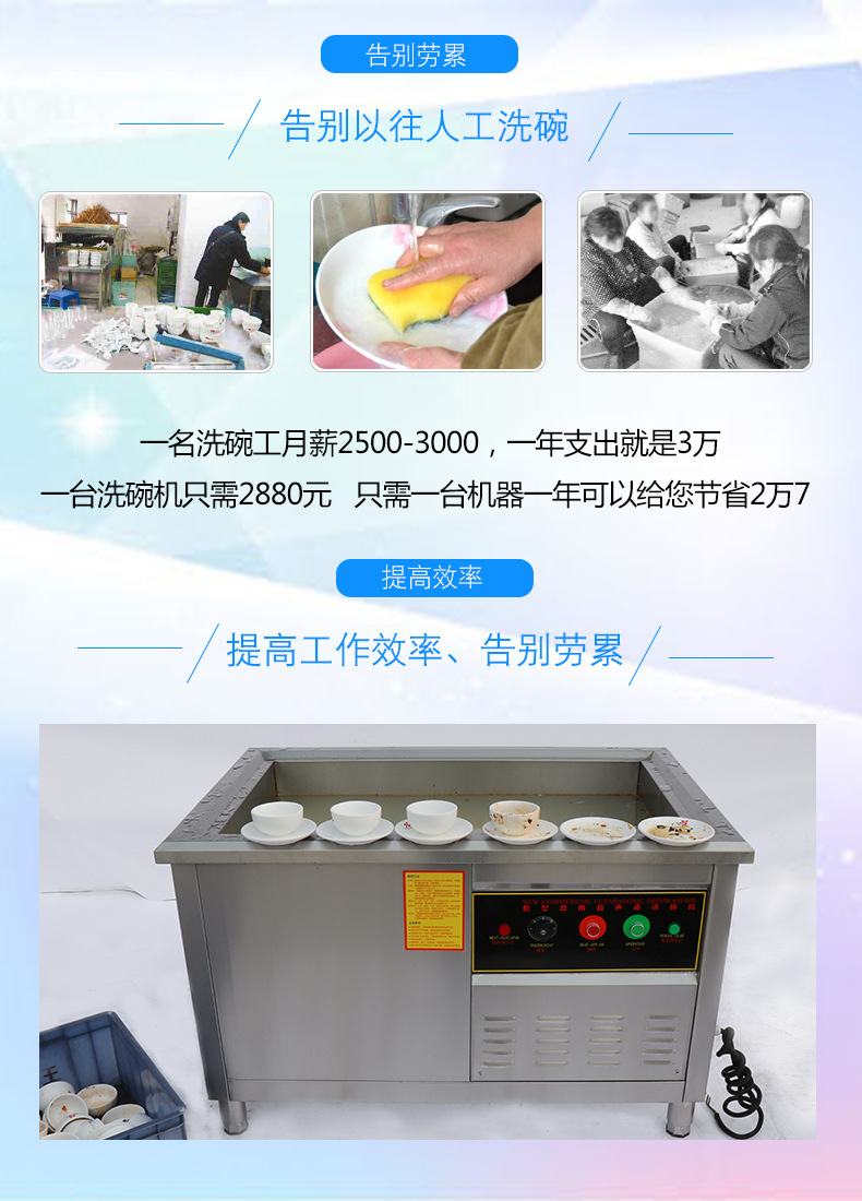 浩博超声波洗碗机商用全自动大型刷碗机器饭店酒店厨房餐厅洗菜机示例图2