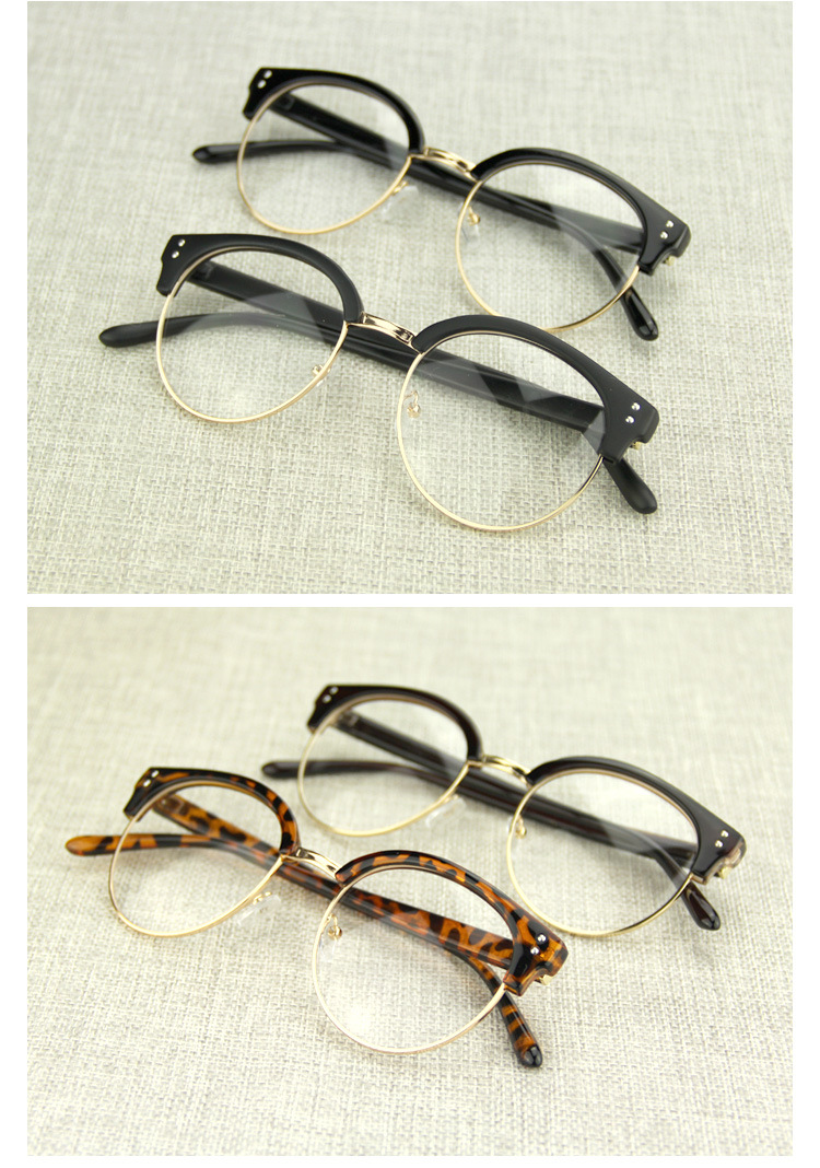 新款韩版金属半框平光镜猫眼镜框镜架镜潮男金属修型圆框眼镜1101示例图12