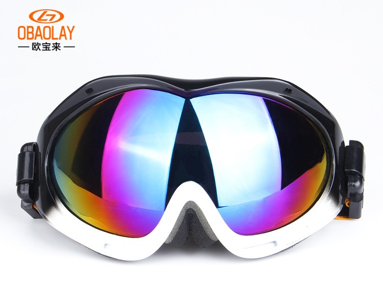 厂家供应热销H017男女款双层防雾双色球面镜片滑雪眼镜示例图3
